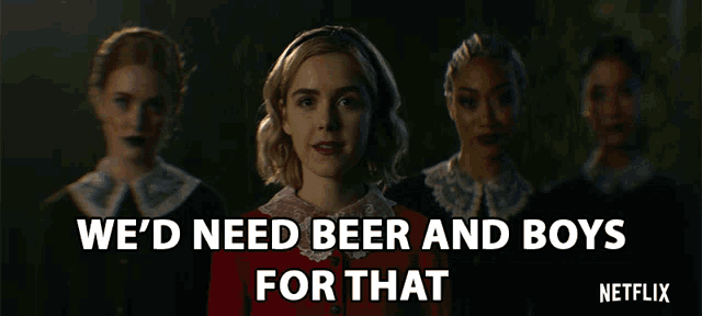 a netflix advertisement shows a woman standing in front of three other women
