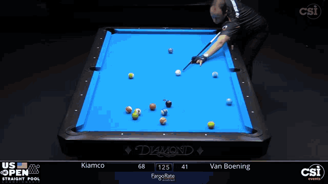 a man is playing pool on a table that says diamond
