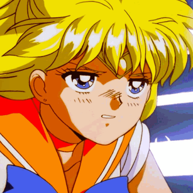 a close up of a cartoon character with yellow hair