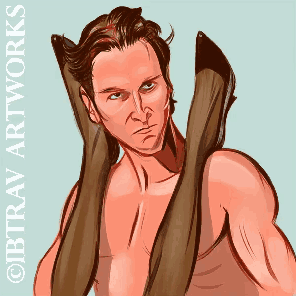a drawing of a shirtless man with a watermark that says ' ibray artworks '