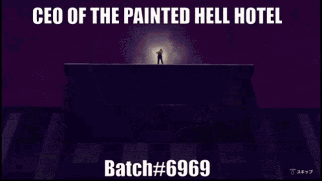 a picture of a man with the words ceo of the painted hell hotel below him