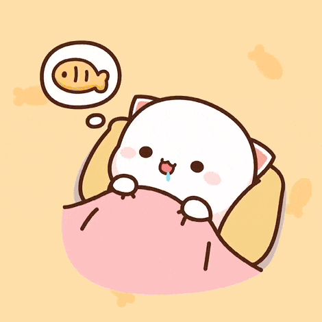 a cartoon cat is laying in bed with a cup of soda in a thought bubble above it .