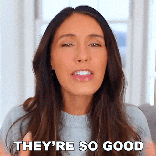 a woman says " they 're so good " in front of a window