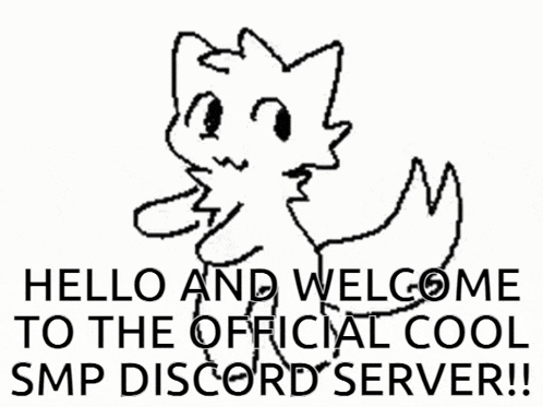 a drawing of a cat with the words `` hello and welcome to the official cool smp discord server !! ''