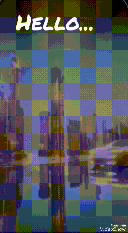a picture of a city with the words hello written in white