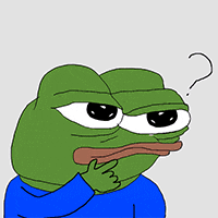 a green frog with a blue shirt and a question mark on its head .
