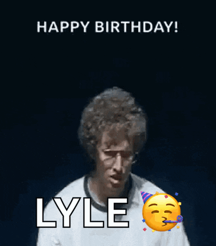 a happy birthday lyle greeting card with a man wearing sunglasses