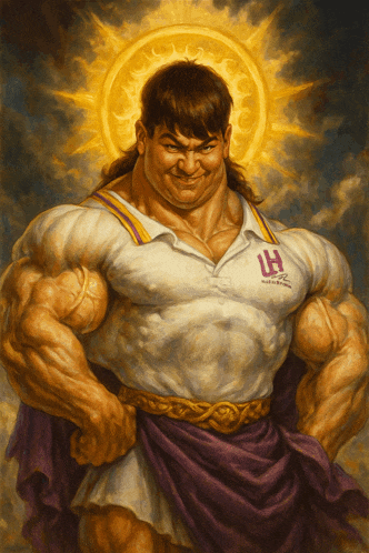 a painting of a man wearing a shirt that says uh