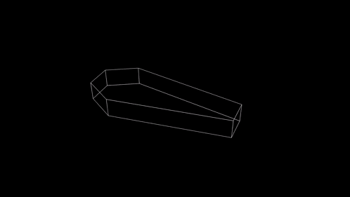 a black and white drawing of a coffin on a black background