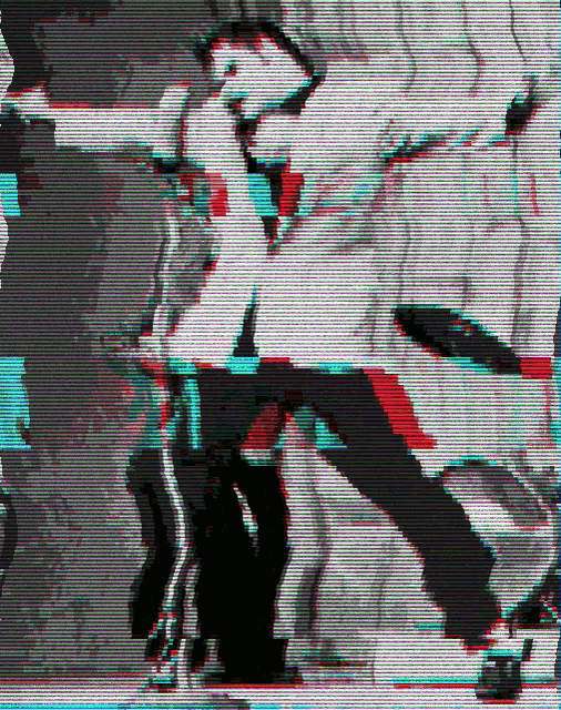 a blurry image of a person standing in front of a building