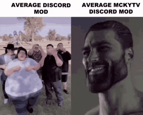 a group of people standing next to each other with average discord mod and average mckytv discord mod written above them