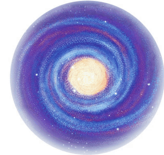 a drawing of a spiral galaxy with a white center