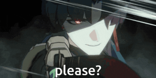 a cartoon character with red eyes is asking for please
