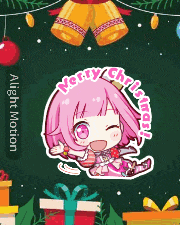 a merry christmas sticker with a girl in pink