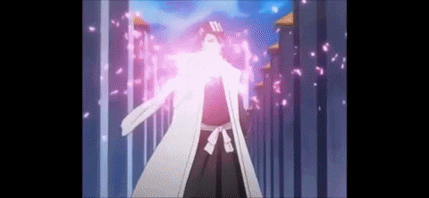 a person in a white coat is standing in front of a fence with a purple light coming out of their chest .