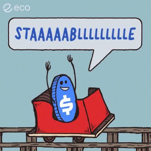 a roller coaster with a dollar sign on it and a speech bubble that says staaaaabllllllle
