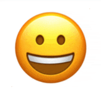 a yellow smiley face with brown eyes and a big smile