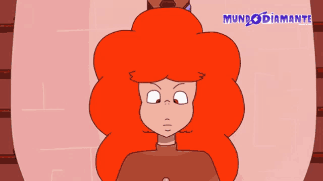 a cartoon of a girl with red hair and the words mundo diamantes behind her