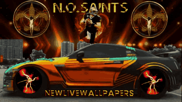 a n.o. saints advertisement with a car
