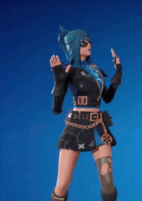 a girl with blue hair is wearing sunglasses and a belt