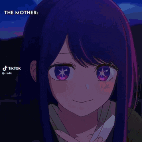 a cartoon of a girl with purple hair and the words the mother