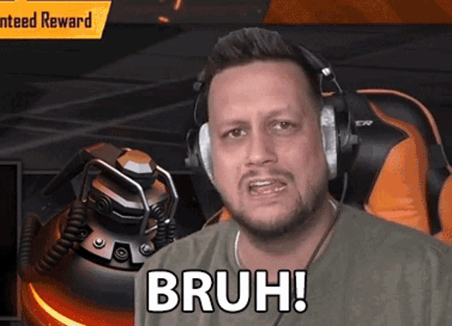a man wearing headphones is saying bruh