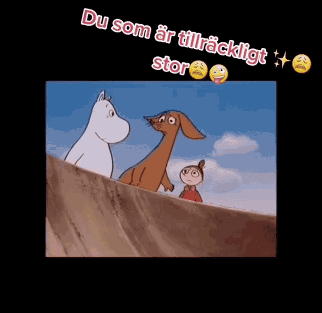 a cartoon scene with the words du som ar tillräckligt stor on top