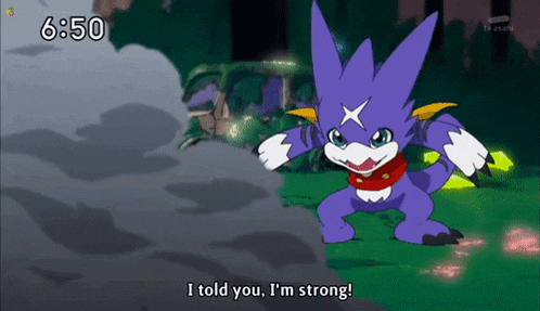 a cartoon character says i told you i 'm strong on the screen