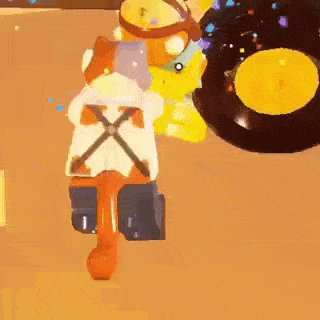 a cartoon character is standing next to a donut in a game .