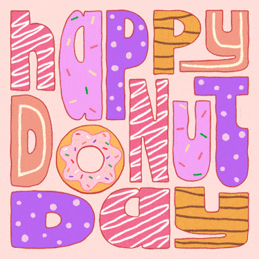 a poster that says happy donut day with sprinkles on it