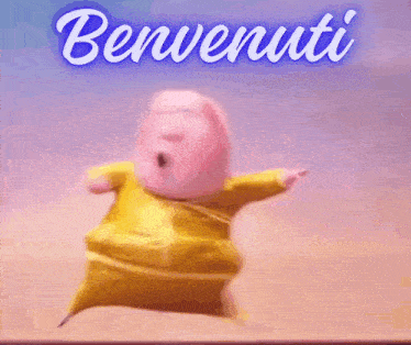 a picture of a pig with the words benvenuti siamo behind it