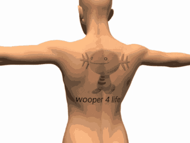 a man has a tattoo of a wooper on his back