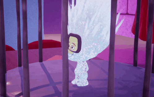 a cartoon character in a cage with glasses on