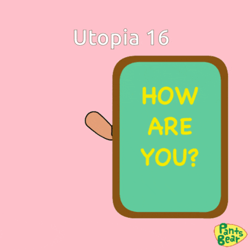 a cartoon bear holding a sign that says utopia 16