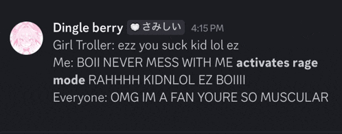 a screenshot of a conversation between dingle berry and a girl troller