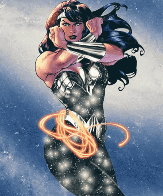a drawing of wonder woman with a swirl around her