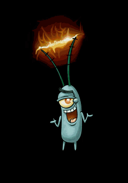 plankton from spongebob squarepants has a red eye and a beard