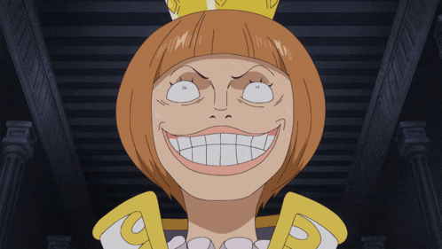a cartoon drawing of a woman with a crown on her head making a funny face