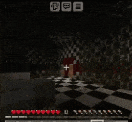 a screenshot of a video game with a checkered floor and hearts on the screen