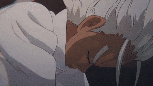 a drawing of a man with white hair laying down
