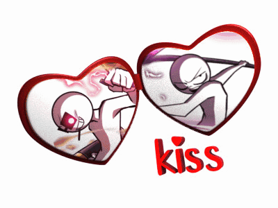 a couple of hearts with the word kiss on the bottom right