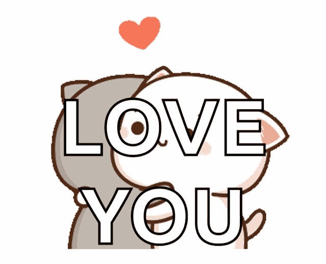 a cartoon cat says love you with a heart above