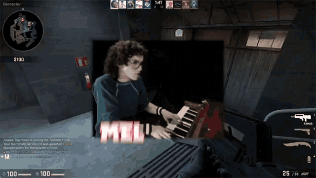 a man is playing a piano in a video game with the word milu visible