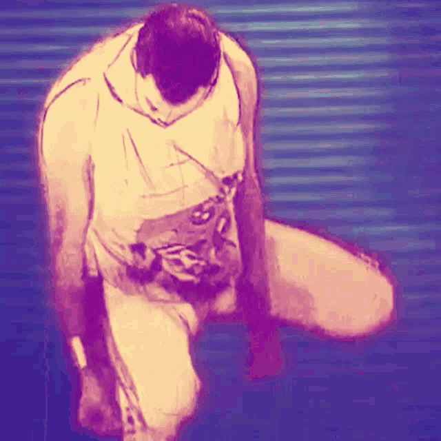 a drawing of a man kneeling down wearing a shirt that says ' i love you ' on it