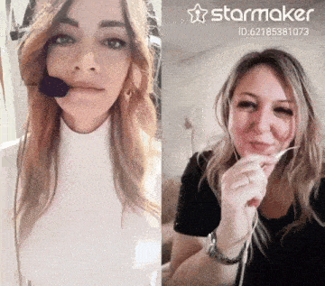 a woman wearing a headset next to another woman wearing earphones