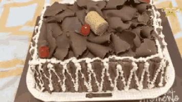 a black forest cake with a cherry on top