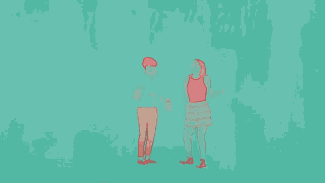 a drawing of a woman jumping in the air on a blue background