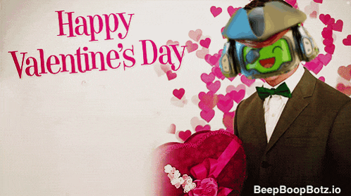 a happy valentine 's day greeting with a man in a suit