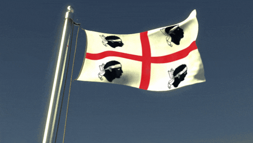 a flag with four black faces on it