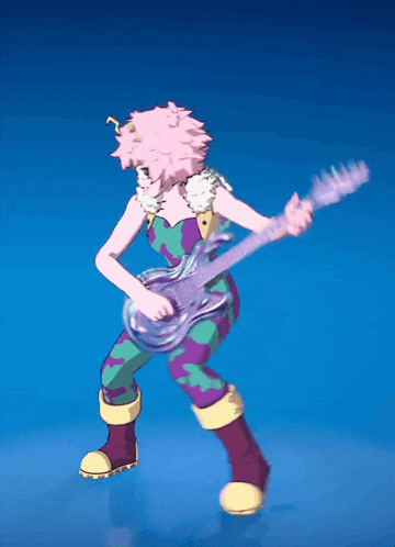 a girl with pink hair is playing a guitar in a video game